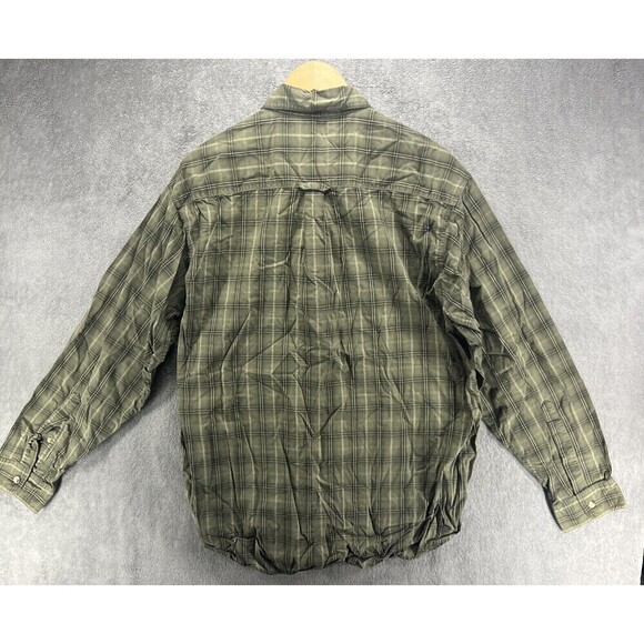 Columbia Men Large Button Down Shirt Green Gray Plaid Cotton Long Sleeve - Picture 4 of 5
